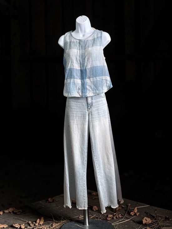 cloth & stone Tops - Light Blue & White Striped Sleeveless Linen-Blend Top